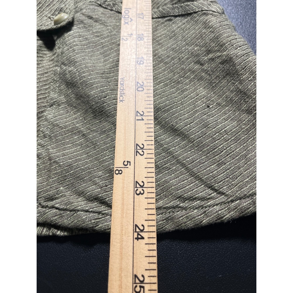 FLAX Jeanne Engelhart 100% Linen Olive Green Asymmetrical Jacket Shirt Small - Picture 7 of 9
